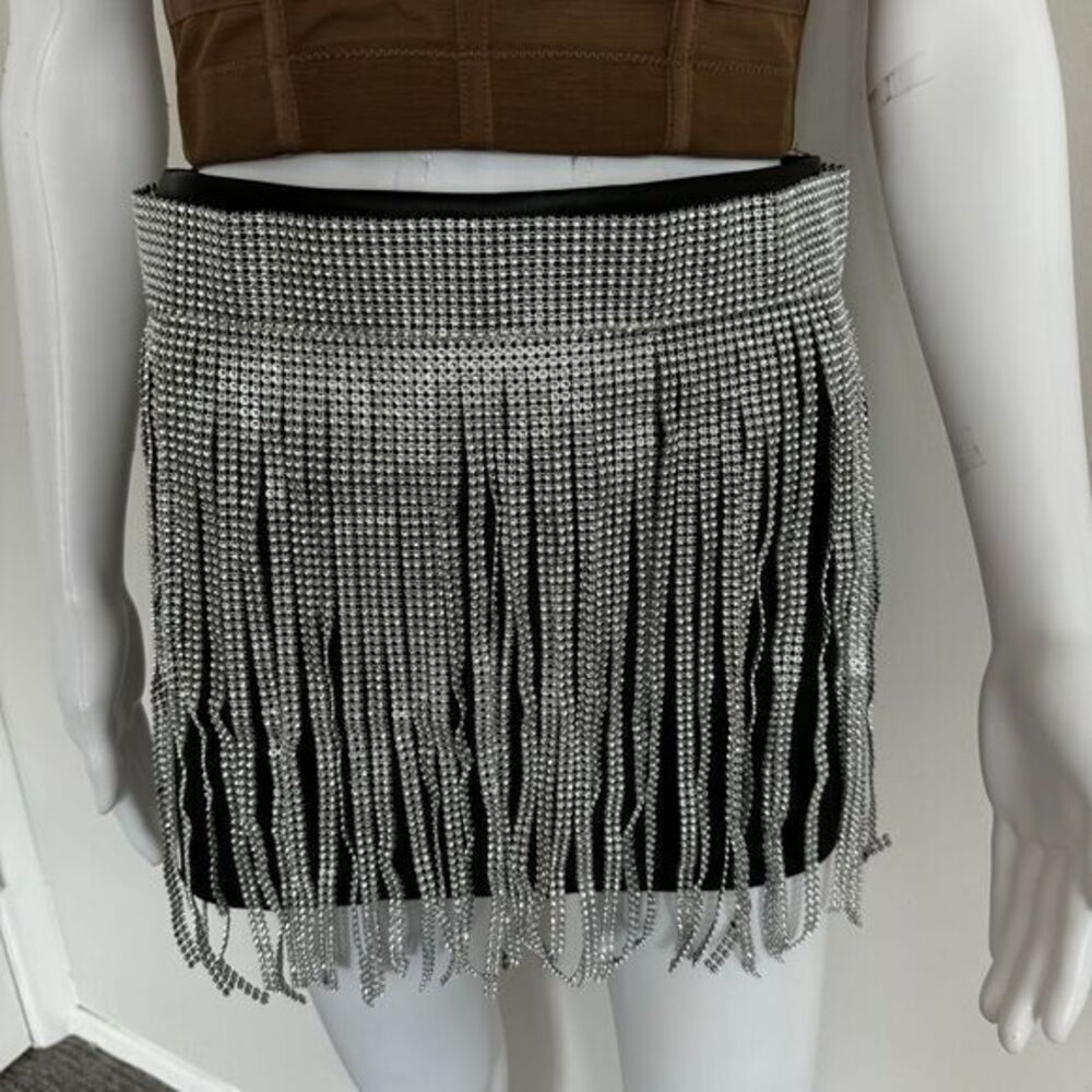 Micas Glamorous Silver Rhinestone Fringe Mini Belt‎ Skirt Party Clubwear Dance - Picture 7 of 10